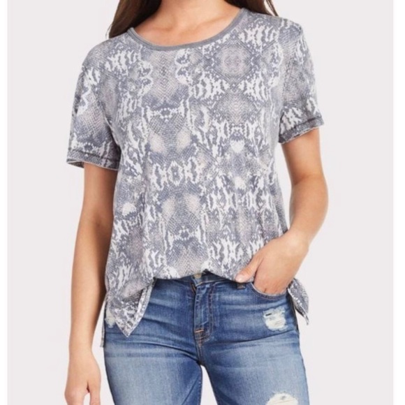 Free People Tops - Free People Gray Snake Print Graphic Print Short Sleeve Tee